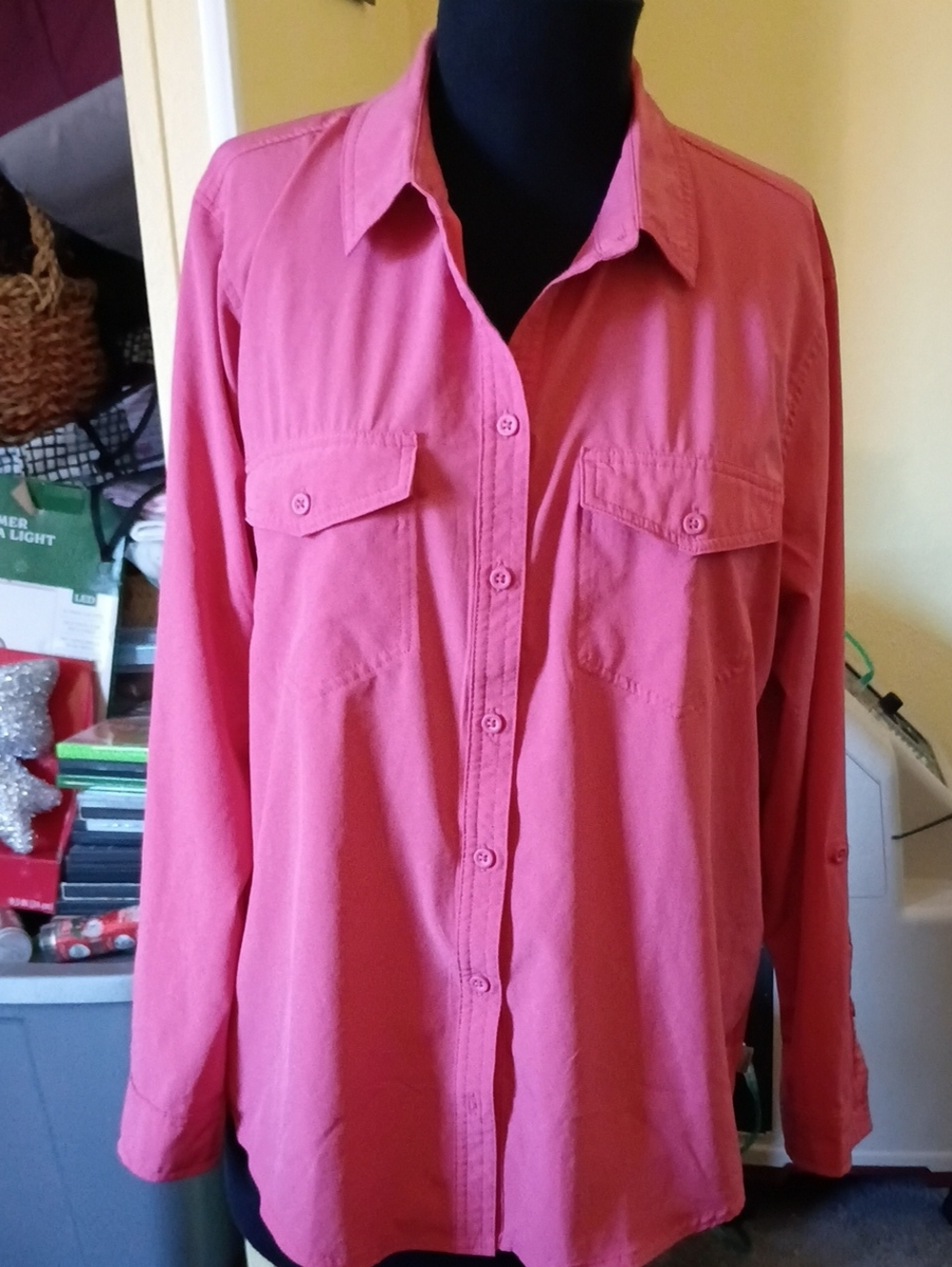 Eddie Bauer Coral Button-Front Utility Shirt